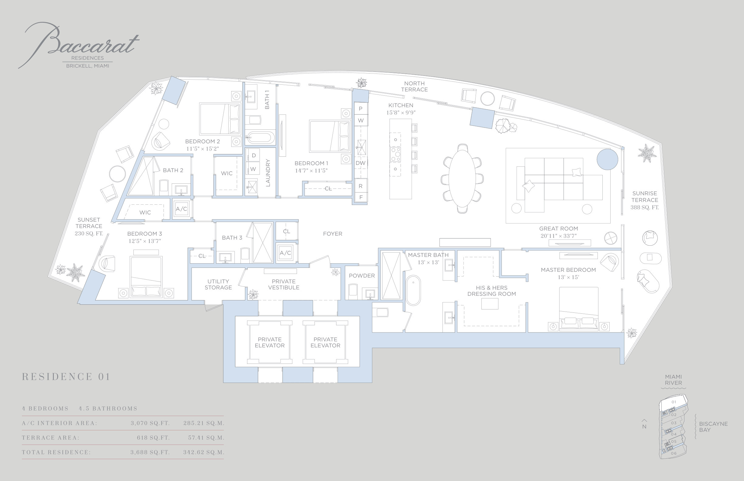 Baccarat Residence 01 floor plan — 4 Bed · 4.5 Bath · 3,697 SF