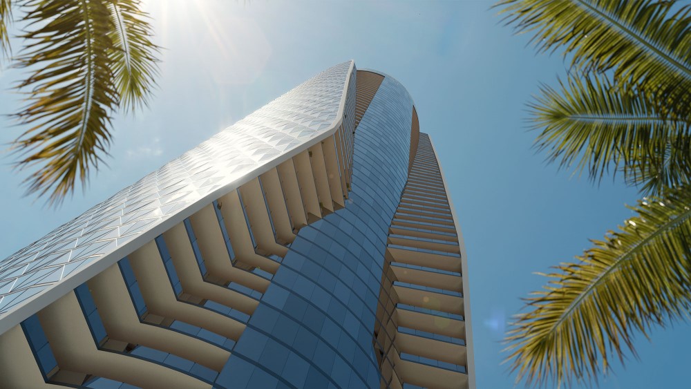 View of Bentley Residences tower from the ground