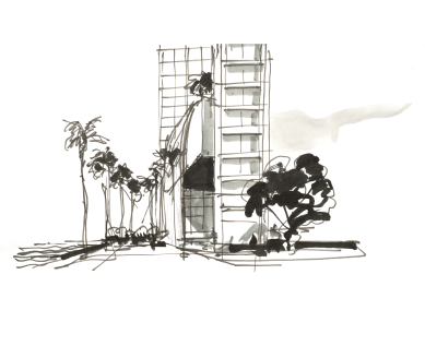 architectural drawing of residences with trees