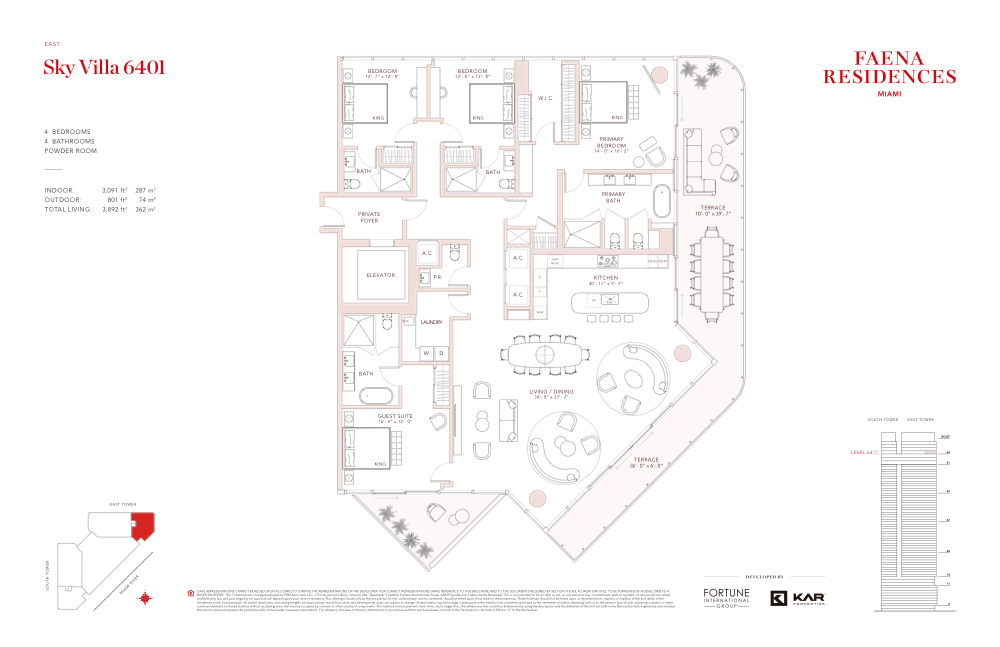 Sky Villa 6401 floor plan — Faena Residences Miami