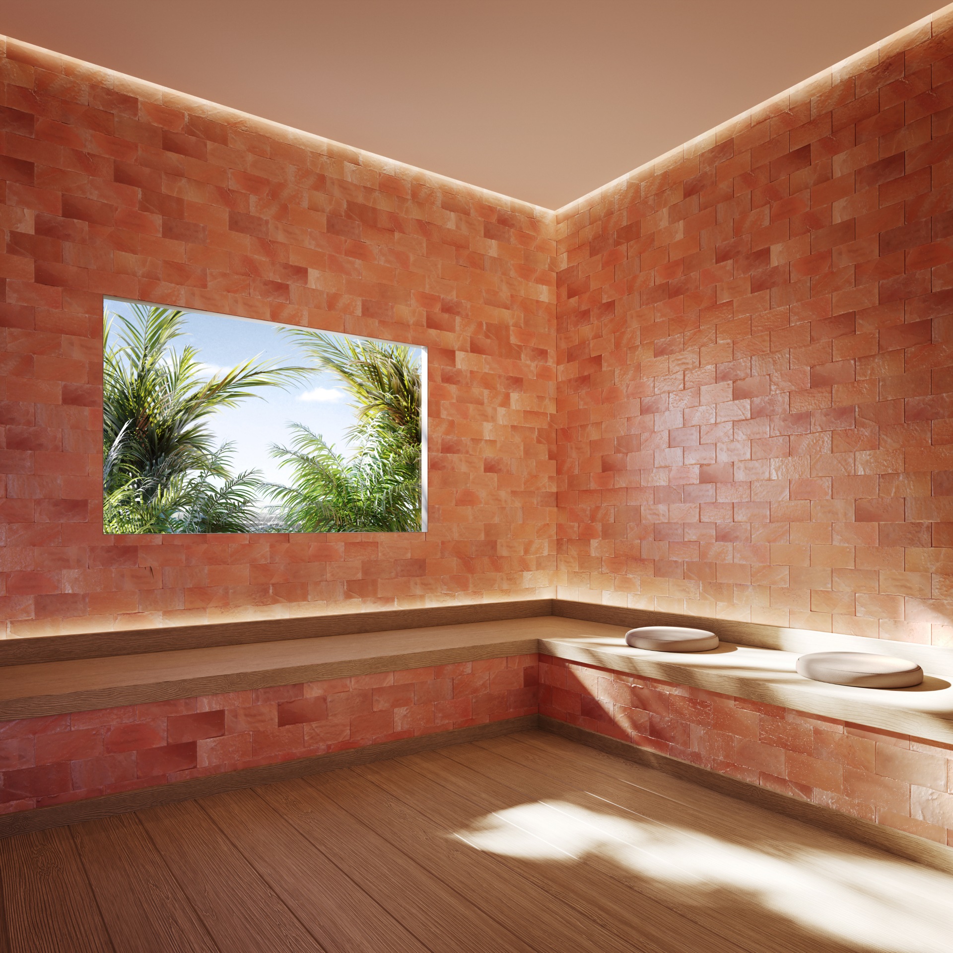 Pink Himalayan salt room with elegant design and soothing ambiance