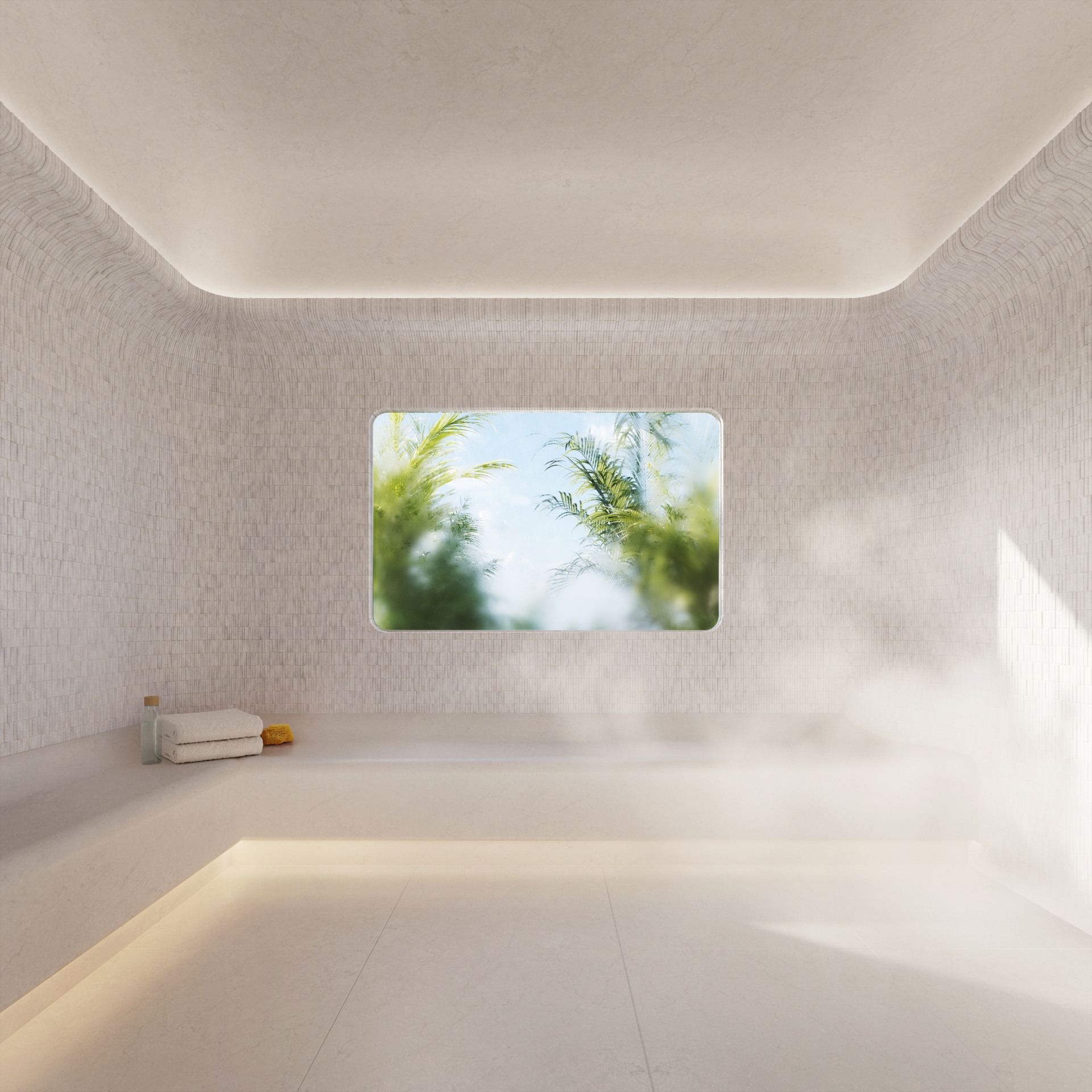 Windowed steam room with elegant design and soothing ambiance