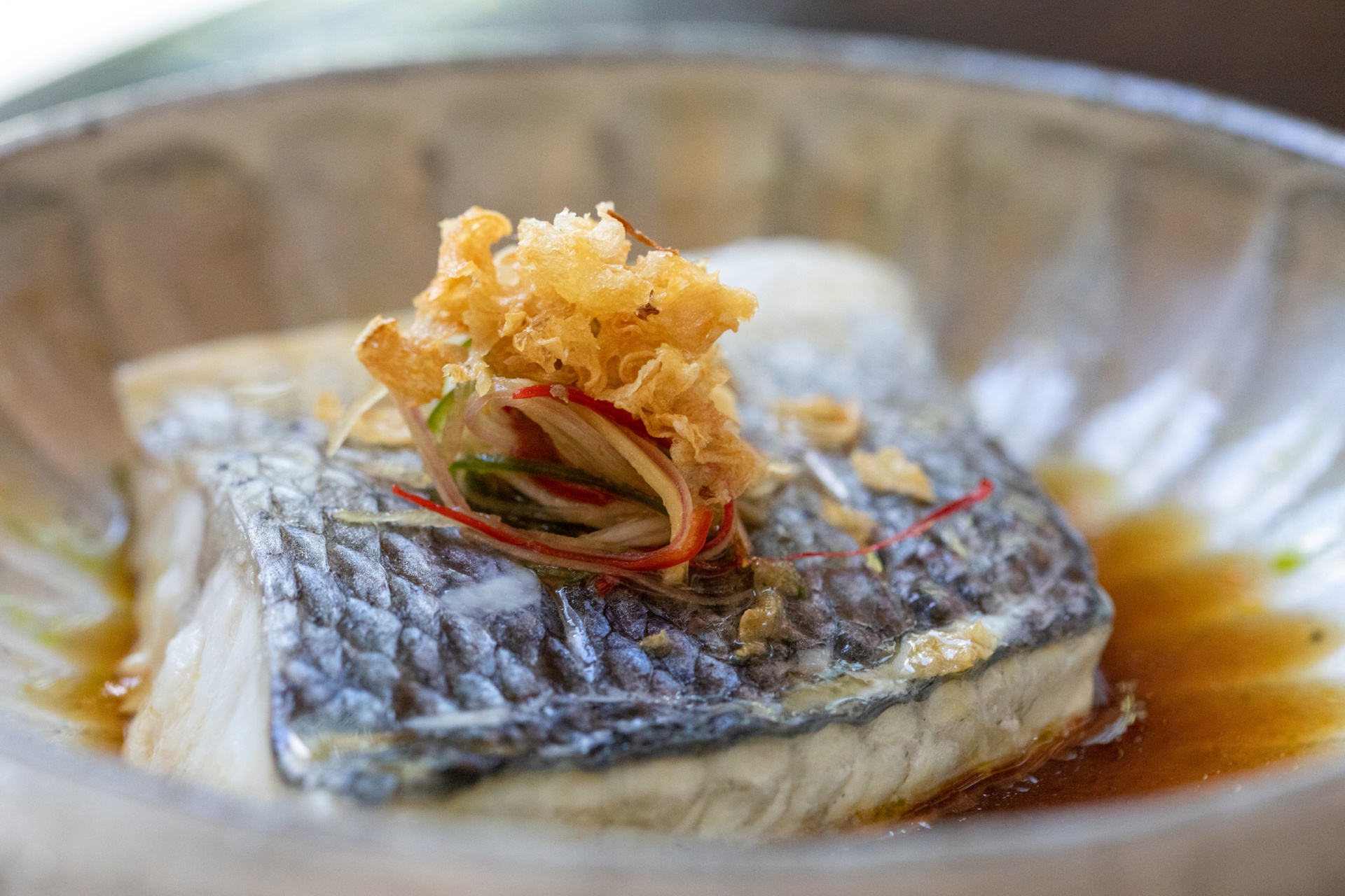 High-end fish dish with sautéed vegetables