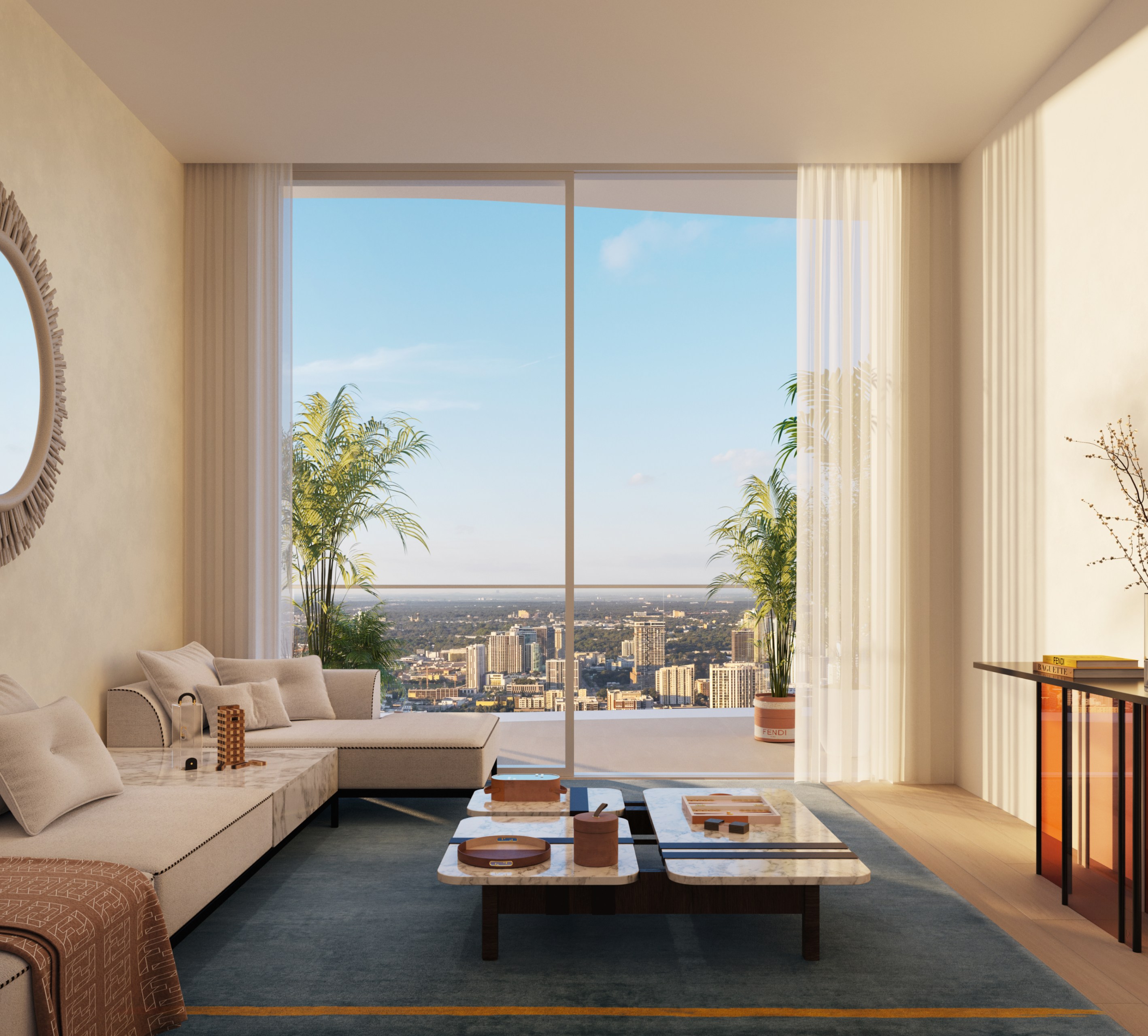 Interior view living space in Sky Villa residence in JEM building in Miami