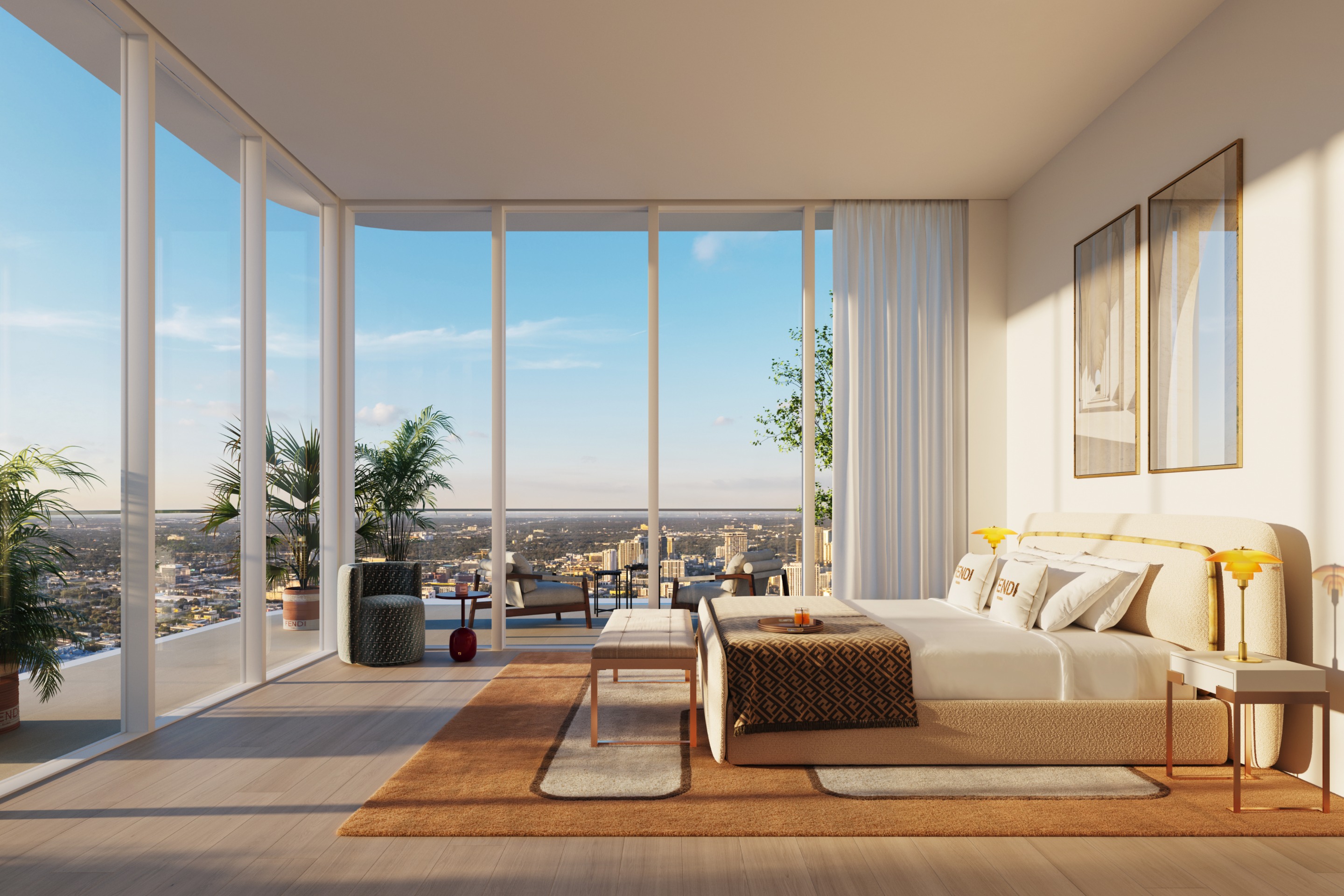 Interior view bedroom in Sky Villa residence in JEM building in Miami