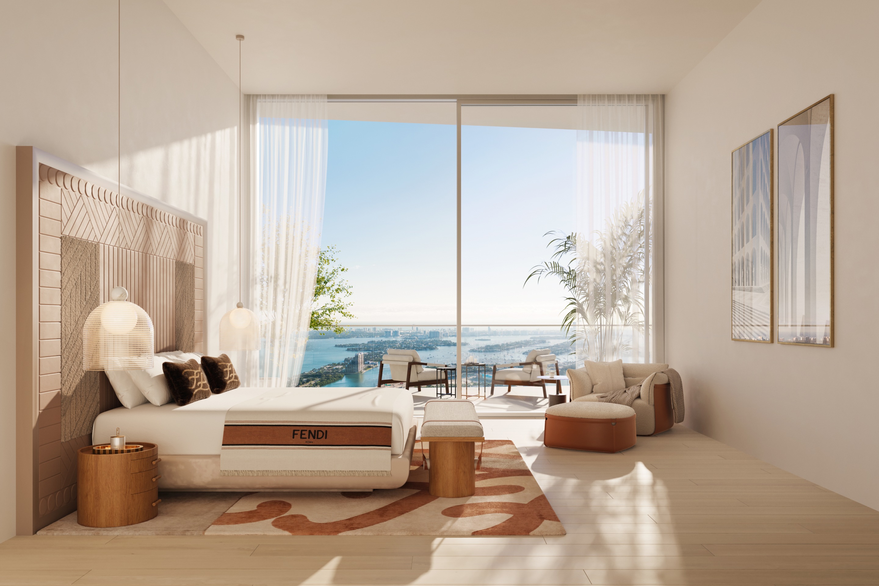 Interior view bedroom in Sky Villa residence in JEM building in Miami