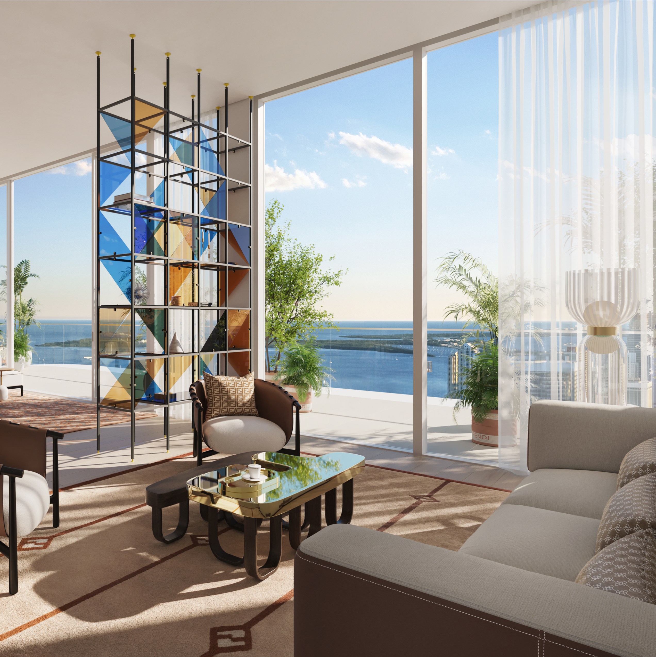 Interior view living room in Sky Villa residence in JEM building in Miami