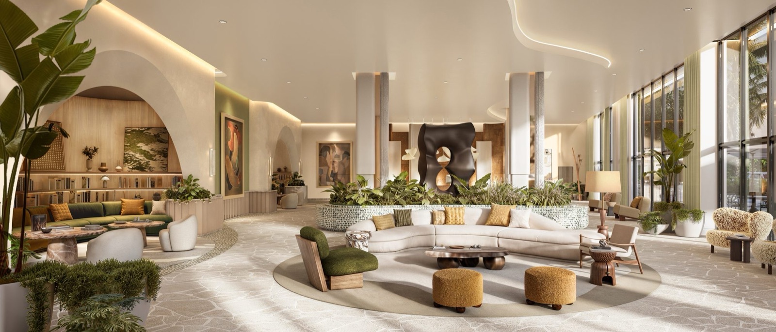 Art-filled lobby by Meyer Davis