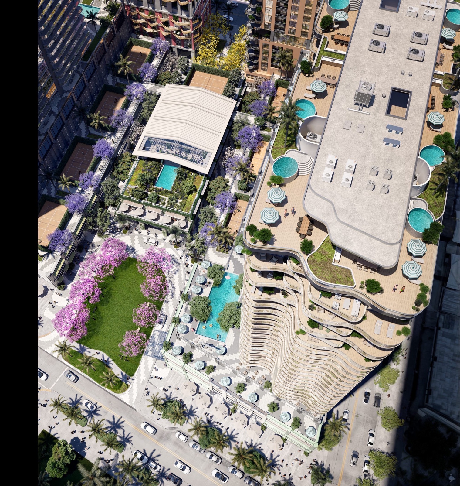 Aerial of Midtown Park and the five-acre park