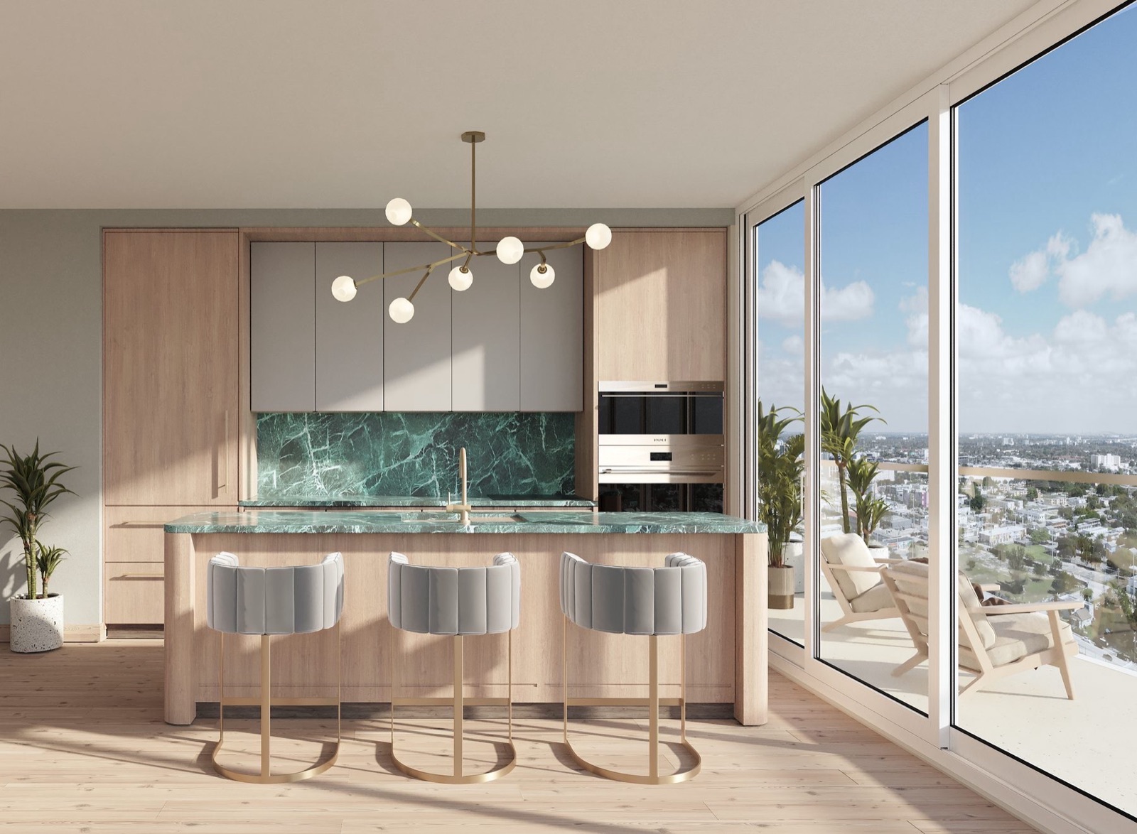 Kitchen with jade marble and brass