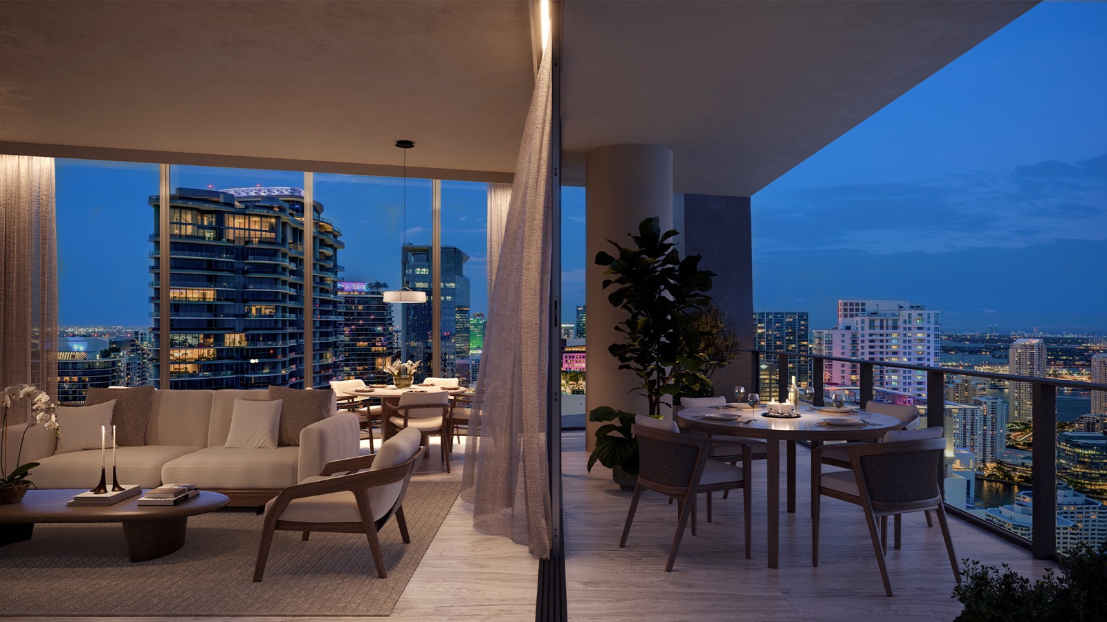 Panoramic views of Brickell, Biscayne Bay, and Coconut Grove
